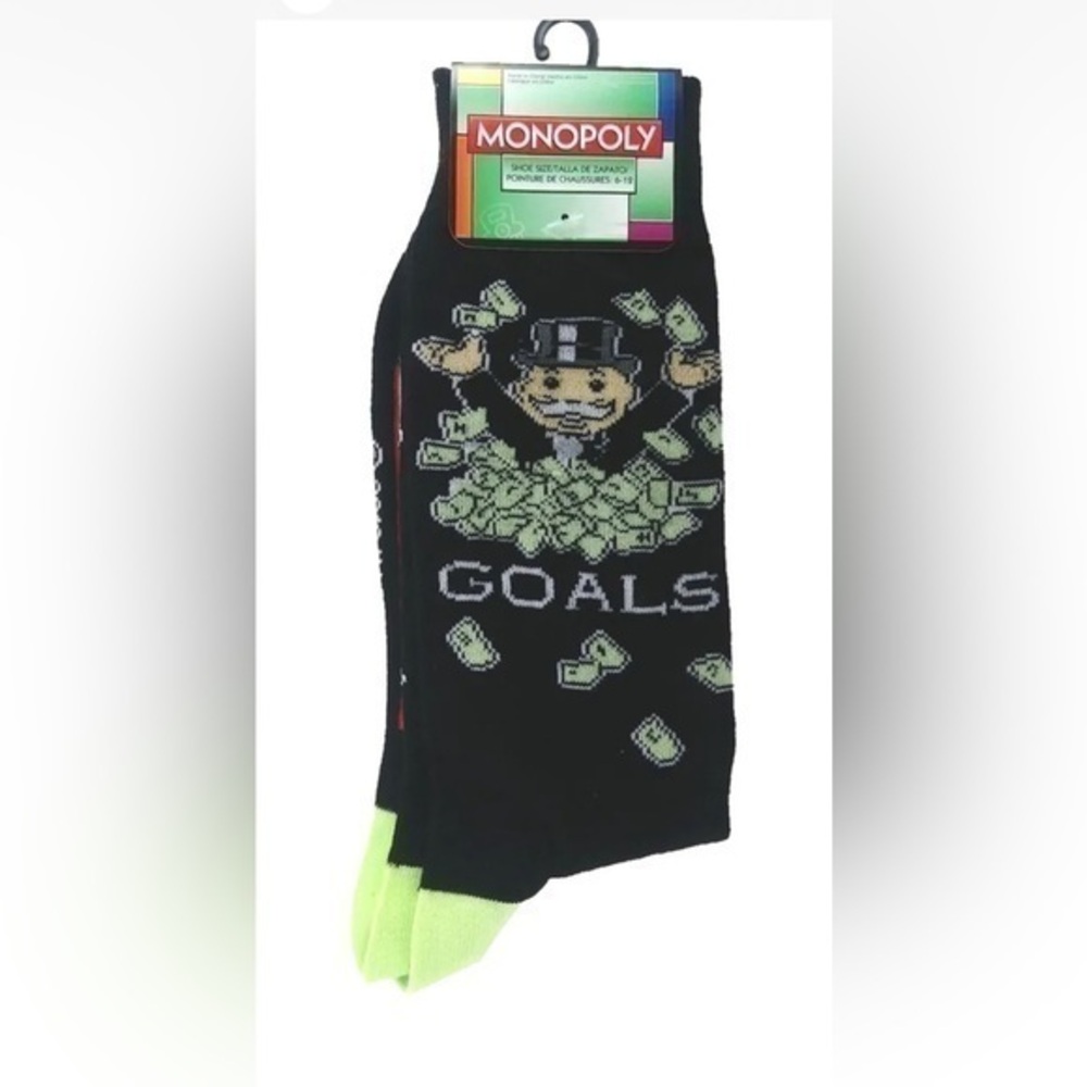 Monopoly Socks sz M/L Medium/Large (6-12) Black